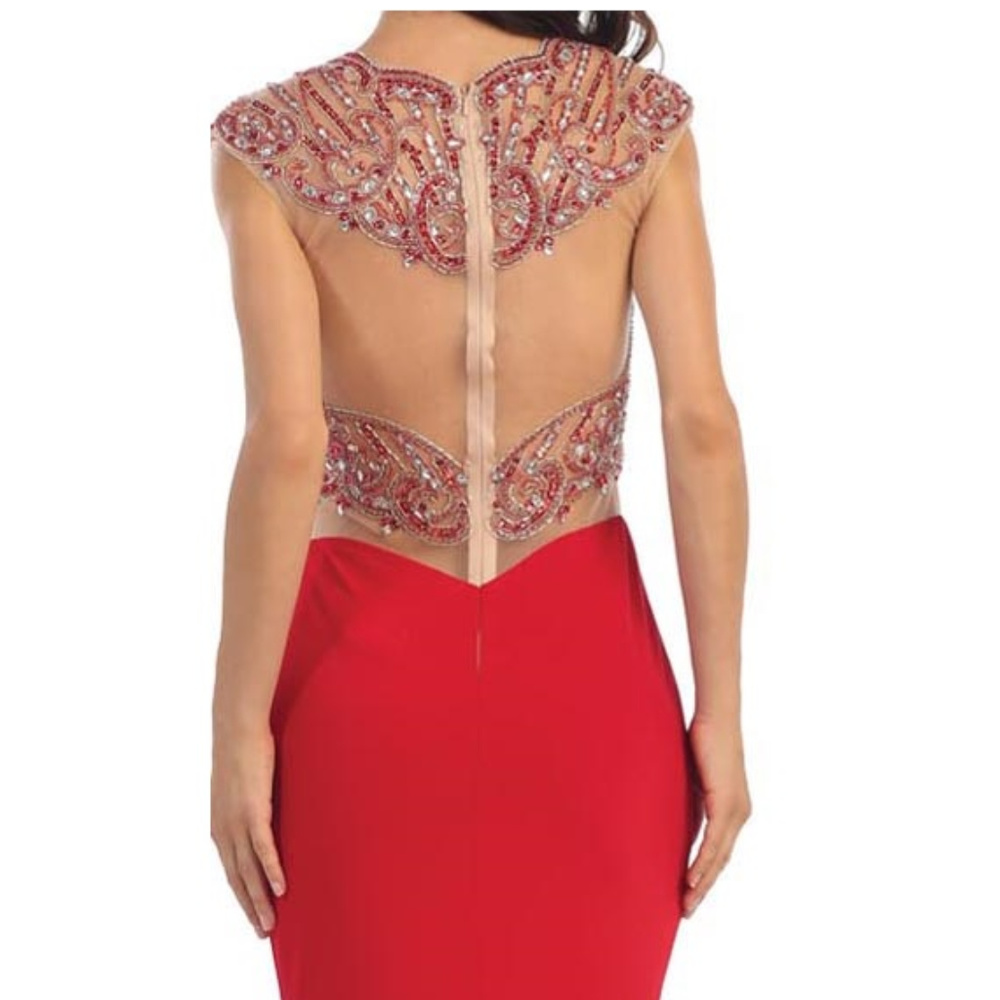 Royal Blue Jewel Embellished High Side Slit Gown_4